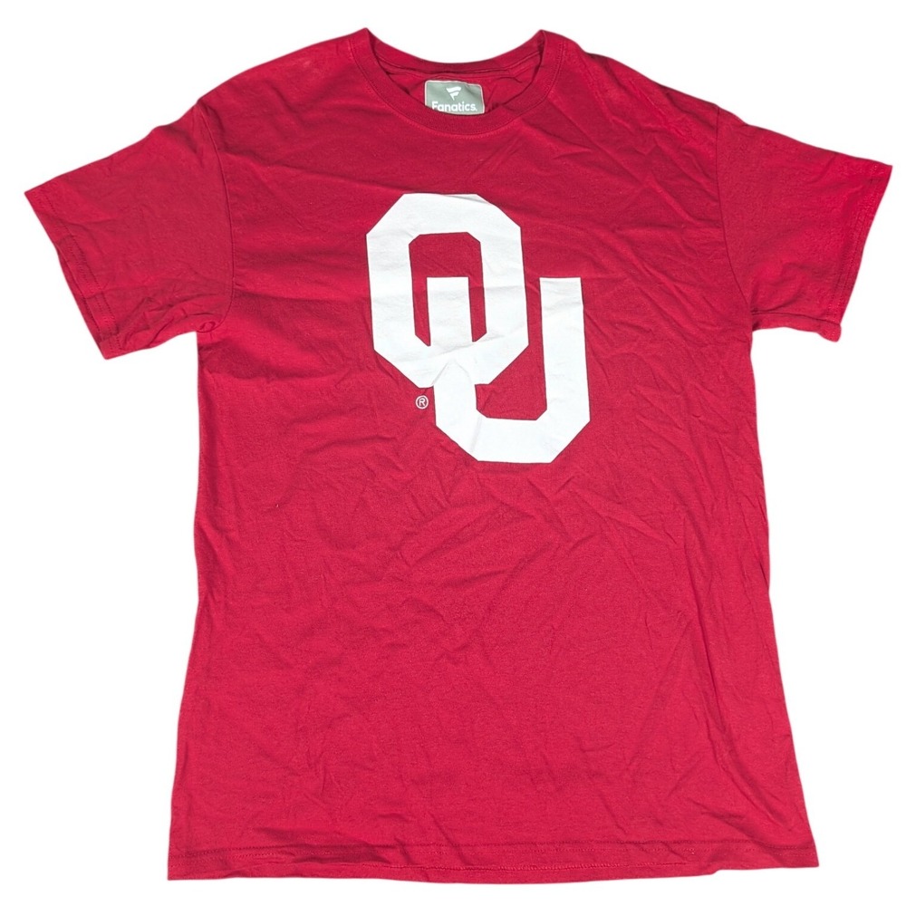 Fanatics Oklahoma Sooners OU T-Shirt Mens Crimson Red Short Sleeve Logo Tee